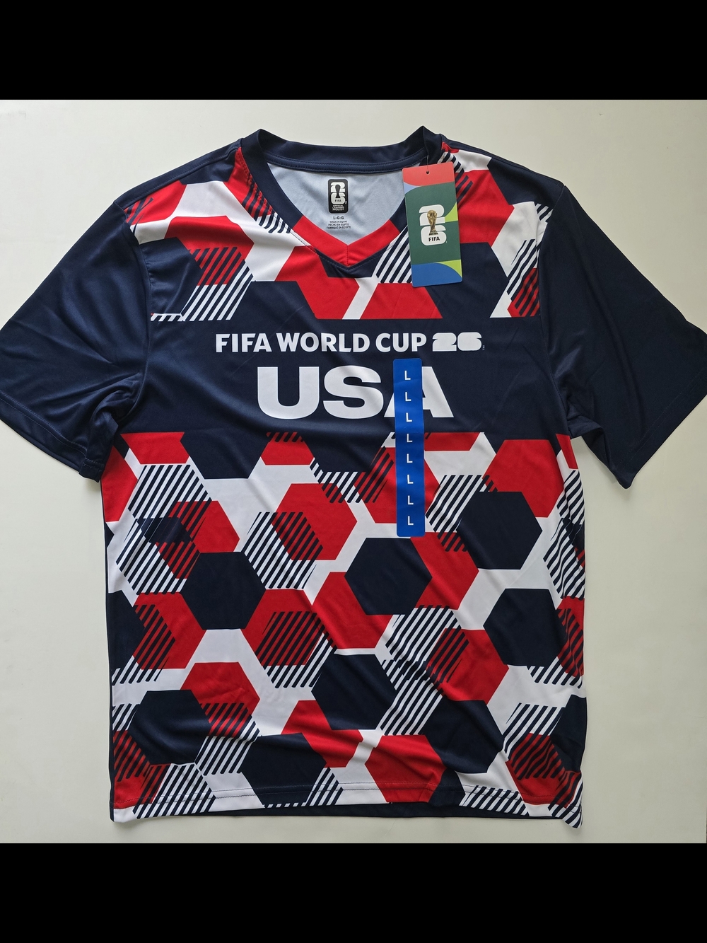 FIFA World Cup USA Graphic Soccer Jersey - Red White Navy  Size LARGE